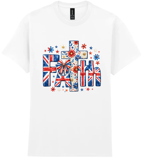 Faith UK Flag Floral T-Shirt – Patriotic Christian Graphic Tee
