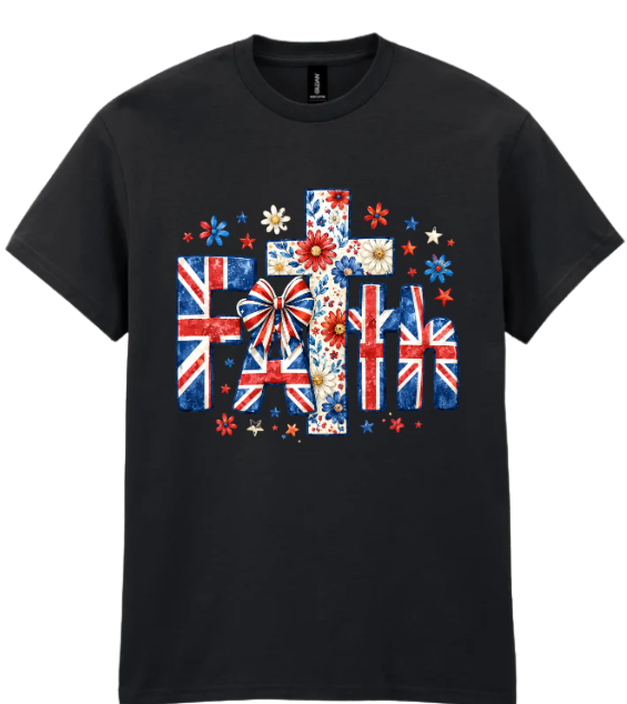 Faith UK Flag Floral T-Shirt – Patriotic Christian Graphic Tee