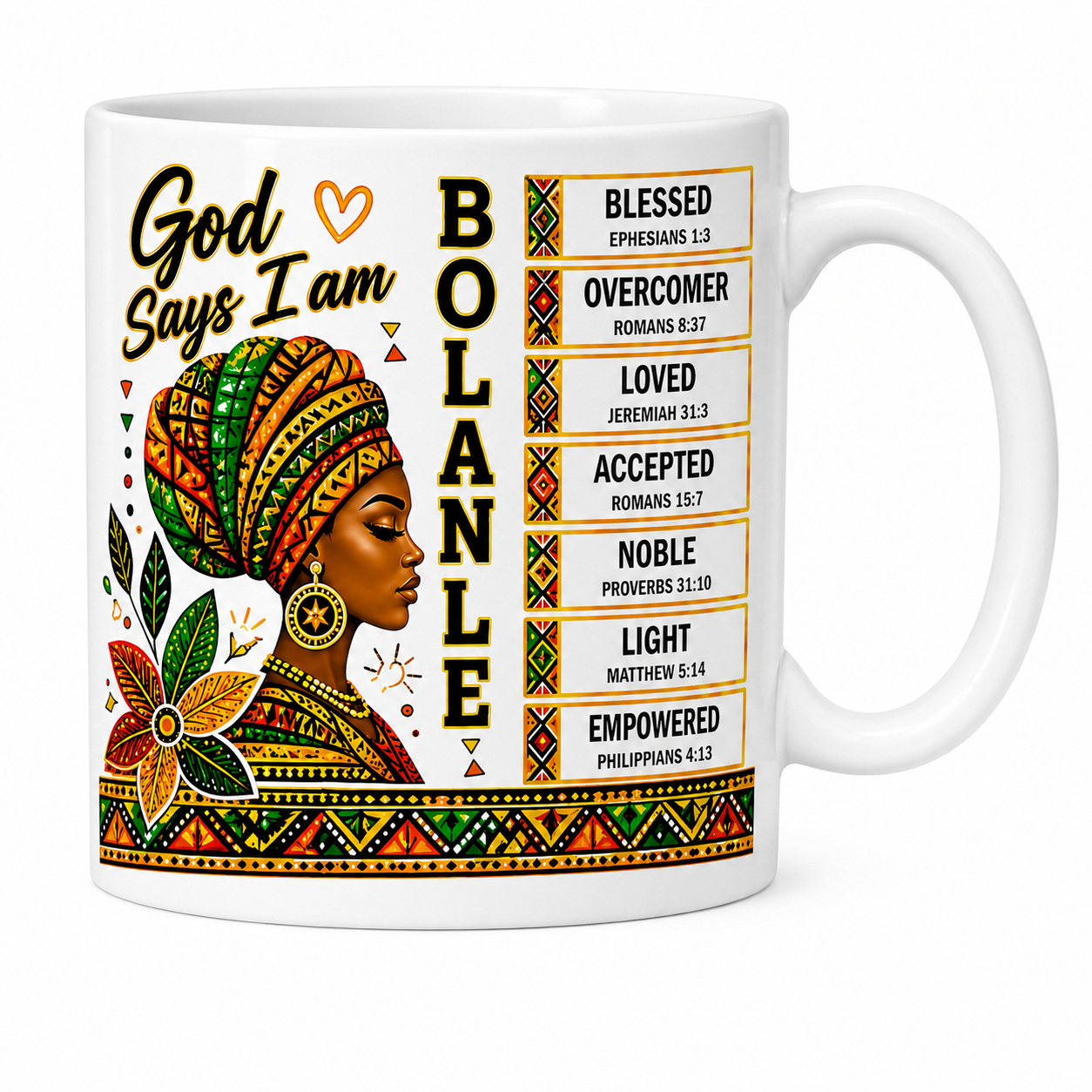 Personalised Faith Name Mug, Afrocentric Bible Affirmation Gift for Her