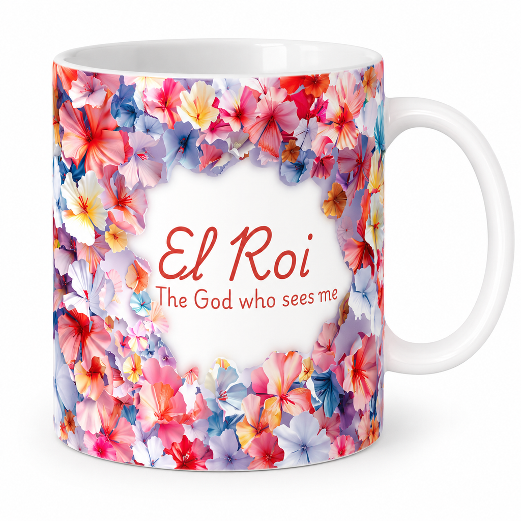 El Roi Floral Mug, The God Who Sees Me, Christian Faith Gift