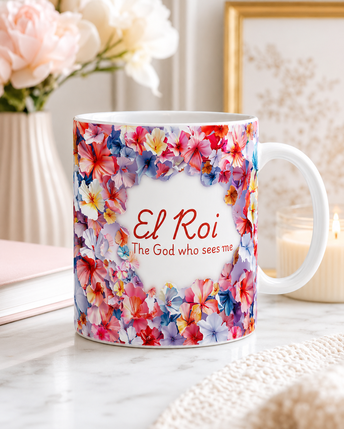 El Roi Floral Mug, The God Who Sees Me, Christian Faith Gift