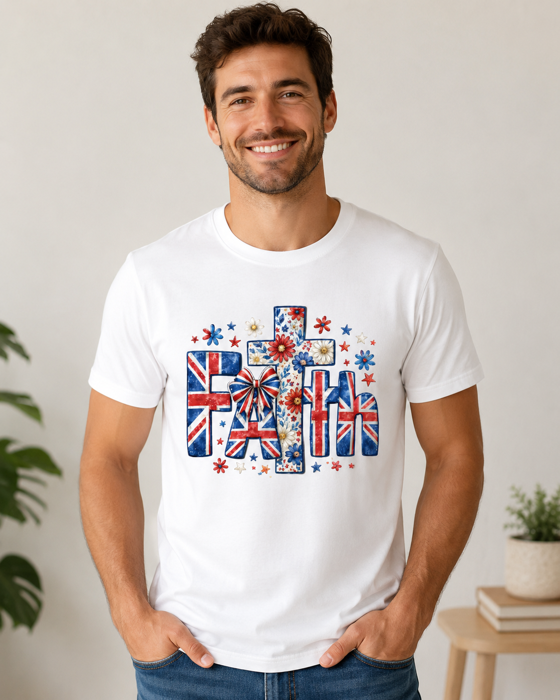 Faith UK Flag Floral T-Shirt – Patriotic Christian Graphic Tee