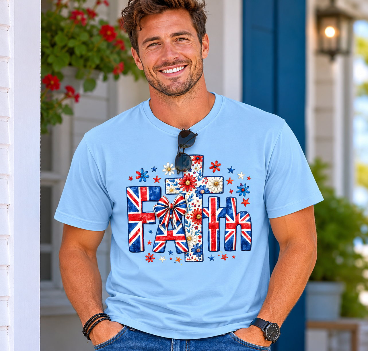 Faith UK Flag Floral T-Shirt – Patriotic Christian Graphic Tee