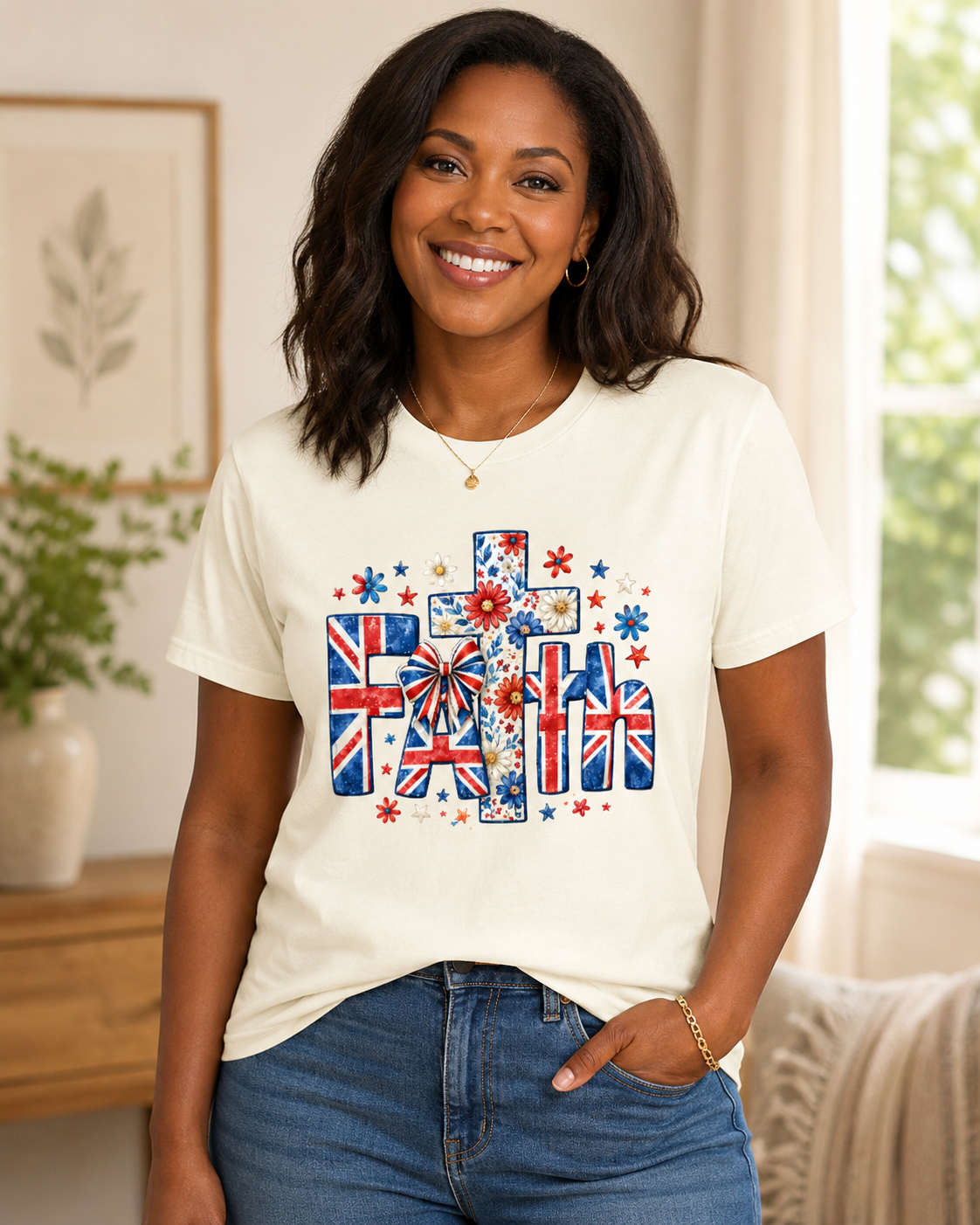 Faith UK Flag Floral T-Shirt – Patriotic Christian Graphic Tee
