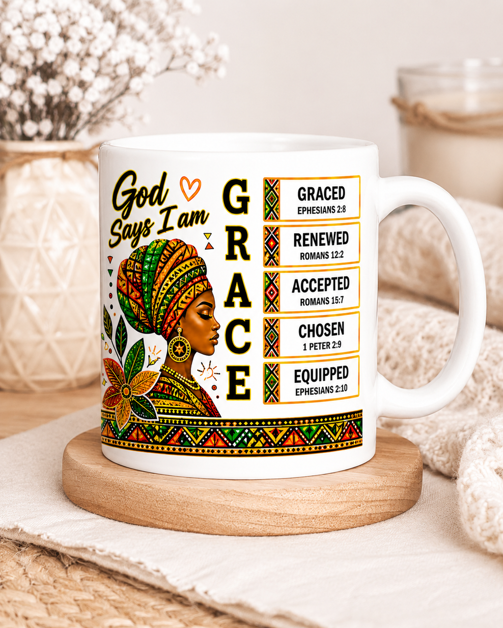 Personalised Faith Name Mug, Afrocentric Bible Affirmation Gift for Her