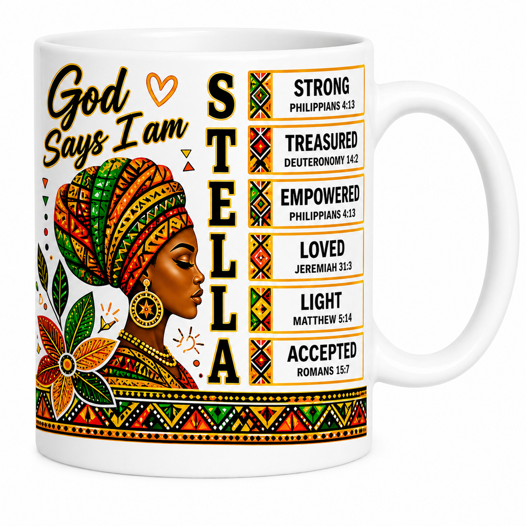 Personalised Faith Name Mug, Afrocentric Bible Affirmation Gift for Her