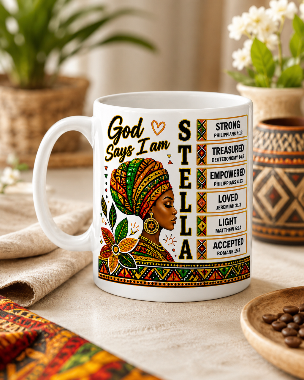 Personalised Faith Name Mug, Afrocentric Bible Affirmation Gift for Her