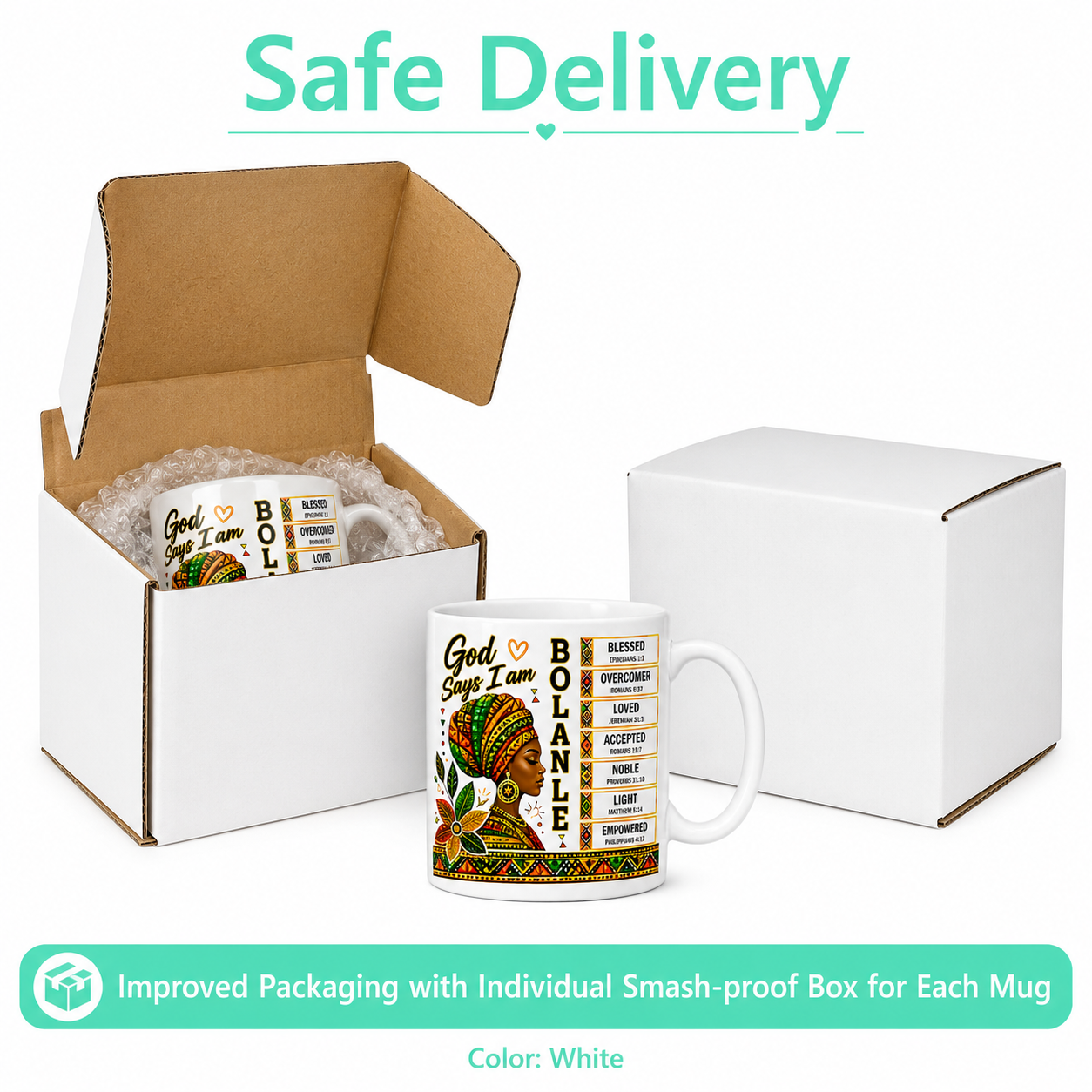 Personalised Faith Name Mug, Afrocentric Bible Affirmation Gift for Her