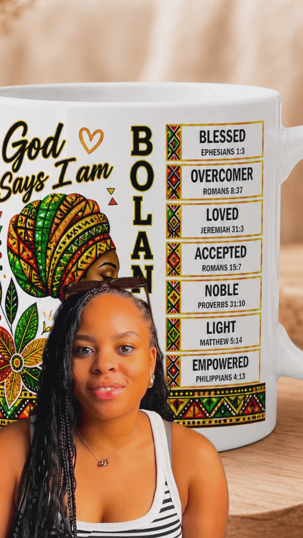 Personalised Faith Name Mug, Afrocentric Bible Affirmation Gift for Her